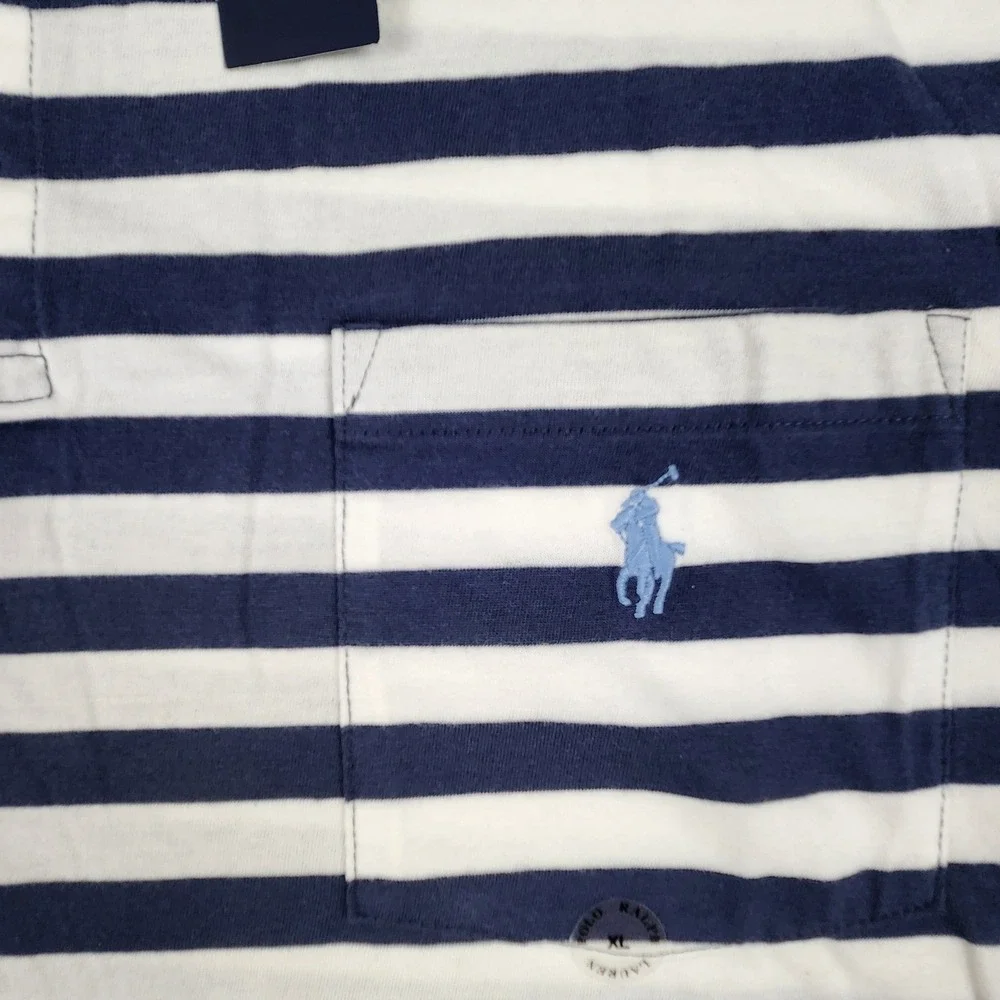 NWT Polo Ralph Lauren Striped Polo Shirt XL Blue Classic Fit Pocket Tee